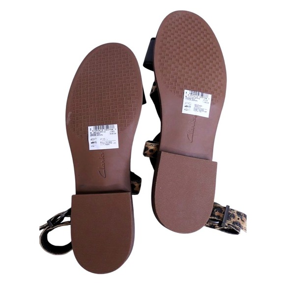 Clarks Collection 8.5M Declan Spring Leopard Print Comfort Strappy Black Sandals - Picture 5 of 5